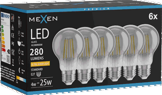 Mexen Vintis 6x žárovka filament LED E27, A60, 4W, Teplá - 2200K, 280 lm, kouřová - L150-E27-0422-70x06