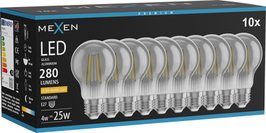 Mexen Vintis 10x žárovka filament LED E27, A60, 4W, Teplá - 2200K, 280 lm, kouřová - L150-E27-0422-70x10