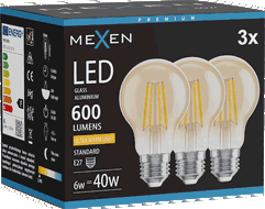 Mexen Vintis 3x Žárovka filament LED E27, A60, 6W, Teplá - 2200K, 600 lm, jantarová - L150-E27-0622-50x03