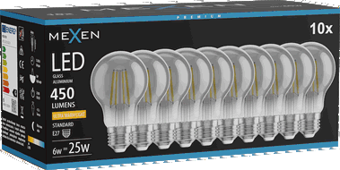 Mexen Vintis 10x žárovka filament LED E27, A60, 6W, Teplá - 2200K, 450 lm, kouřová - L150-E27-0622-70x10
