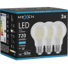 Mexen Vintis 3x žárovka filament LED E27, A60, 6W, Studená - 6500K, 720 lm, čirá - L150-E27-0665-00x03
