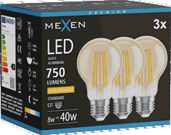 Mexen Vintis 3x žárovka filament LED E27, A60, 8W, Teplá - 2200K, 750 lm, jantarová - L150-E27-0822-50x03