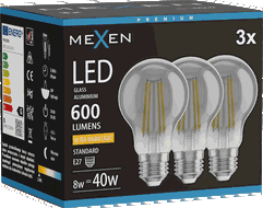 Mexen Vintis 3x žárovka filament LED E27, A60, 8W, Teplá - 2200K, 600 lm, kouřová - L150-E27-0822-70x03