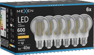 Mexen Vintis 6x žárovka filament LED E27, A60, 8W, Teplá - 2200K, 600 lm, kouřová - L150-E27-0822-70x06