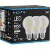 Mexen Vintis 3x Žárovka filament LED E27, A60, 8W, Neutrální - 4000K, 1055 lm, čirá - L150-E27-0840-00x03