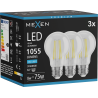 Mexen Vintis 3x žárovka filament LED E27, A60, 8W, Studená - 6500K, 1055 lm, čirá - L150-E27-0865-00x03