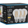 Mexen Vintis 3x LED žárovka filament E27, A60, 10W, Teplá - 2700K, 1320 lm, čirá - L150-E27-1027-00x03