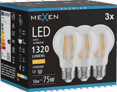 Mexen Vintis 3x LED žárovka filament E27, A60, 10W, Teplá - 2700K, 1320 lm, čirá - L150-E27-1027-00x03