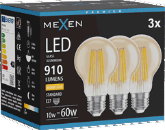 Mexen Vintis 3x LED žárovka filament E27, A60, 10W, Teplá - 2700K, 910 lm, jantarová - L150-E27-1027-50x03
