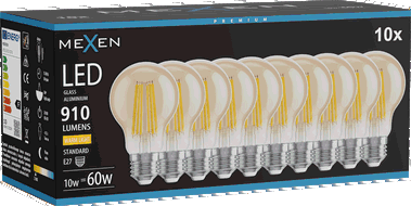 Mexen Vintis 10x žárovka filament LED E27, A60, 10W, Teplá - 2700K, 910 lm, jantarová - L150-E27-1027-50x10