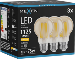 Mexen Vintis 3x LED filamentová žárovka E27, A60, 12W, Teplá - 2700K, 1125 lm, jantarová - L150-E27-1227-50x03