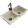 Mexen Mario dvoukomorový žulový dřez s kuchyňskou baterií Rita, béžový - 6504-69-670300-70