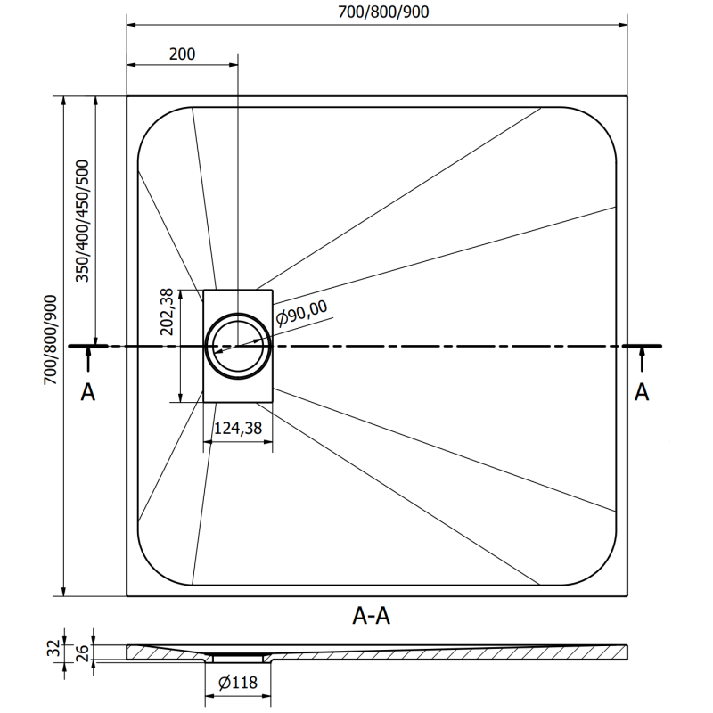 Mexen Hugo čtvercová sprchová vanička SMC 90 x 90 cm, béžová, černý kryt - 42699090-B