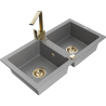Mexen Mario dřez granitový 2-komorový s kuchyňskou baterií Rita, šedý - 6504-71-670300-50