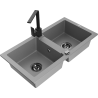 Mexen Mario dřezový granitový 2-komorový s kuchyňskou baterií Rita, šedý - 6504-71-670300-70-B