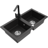 Mexen Mario dřez granitový 2-komorový s kuchyňskou baterií Rita, černý/zlatý metalik - 6504-75-670300-70
