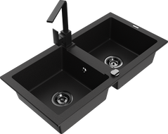Mexen Mario granitový dřez 2komorový s kuchyňskou baterií Rita, černý - 6504-77-670300-70-B