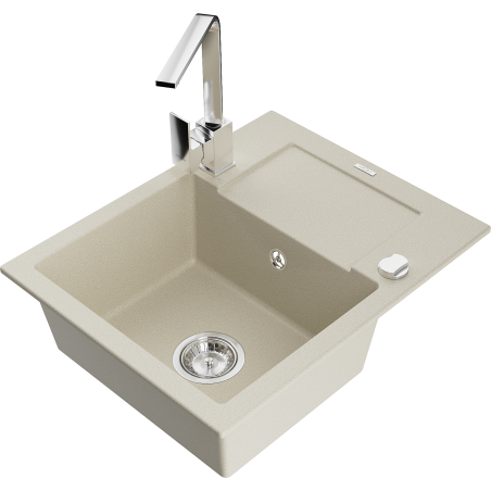 Mexen Enzo granitový dřez s 1 komorou a odkapávačem a kuchyňskou baterií Rita, béžový - 6506-69-670300-00