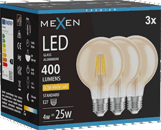 Mexen Vintis 3x žárovka filament LED E27, G80, 4W, Teplá - 2200K, 400 lm, jantarová - L155-E27-0422-50x03
