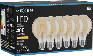 Mexen Vintis 6x žárovka filament LED E27, G80, 4W, Teplá - 2200K, 400 lm, amber - L155-E27-0422-50x06