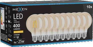 Mexen Vintis 10x žárovka filament LED E27, G80, 4W, Teplá - 2200K, 400 lm, jantarová - L155-E27-0422-50x10