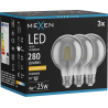 Mexen Vintis 3x LED filament žárovka E27, G80, 4W, Teplá - 2200K, 280 lm, černá - L155-E27-0422-70x03