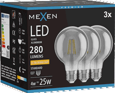 Mexen Vintis 3x LED filament žárovka E27, G80, 4W, Teplá - 2200K, 280 lm, černá - L155-E27-0422-70x03