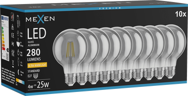 Mexen Vintis 10x žárovka filament LED E27, G80, 4W, Teplá - 2200K, 280 lm, kouřová - L155-E27-0422-70x10