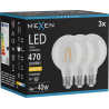 Mexen Vintis 3x LED vlákno žárovka E27, G80, 4W, Teplá - 2700K, 470 lm, čirá - L155-E27-0427-00x03