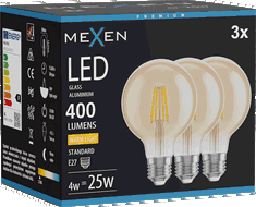 Mexen Vintis 3x LED žárovka filament E27, G80, 4W, Teplá - 2700K, 400 lm, jantarová - L155-E27-0427-50x03