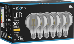 Mexen Vintis 6x žárovka filament LED E27, G80, 4W, Teplá - 2700K, 300 lm, kouřová - L155-E27-0427-70x06