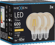 Mexen Vintis 3x žárovka filament LED E27, G80, 6W, Teplá - 2200K, 600 lm, jantar - L155-E27-0622-50x03