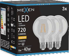 Mexen Vintis 3x žárovka filament LED E27, G80, 6W, Teplá - 2700K, 720 lm, čirá - L155-E27-0627-00x03