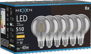 Mexen Vintis 6x Žárovka filament LED E27, G80, 6W, Teplá - 2700K, 510 lm, kouřová - L155-E27-0627-70x06