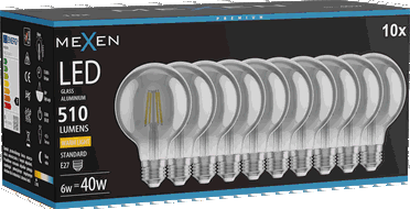 Mexen Vintis 10x žárovka filament LED E27, G80, 6W, Teplá - 2700K, 510 lm, kouřová - L155-E27-0627-70x10