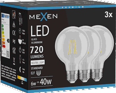 Mexen Vintis 3x Žárovka filament LED E27, G80, 6W, Neutrální - 4000K, 720 lm, čirá - L155-E27-0640-00x03