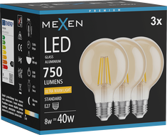 Mexen Vintis 3x žárovka filament LED E27, G80, 8W, Teplá - 2200K, 750 lm, jantarová - L155-E27-0822-50x03