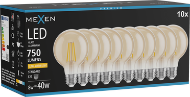 Mexen Vintis 10x žárovka filament LED E27, G80, 8W, Teplá - 2200K, 750 lm, amber - L155-E27-0822-50x10