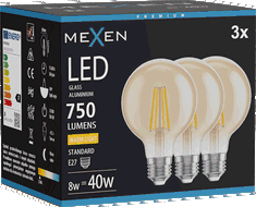 Mexen Vintis 3x filamentová LED žárovka E27, G80, 8W, Teplá - 2700K, 750 lm, jantarová - L155-E27-0827-50x03