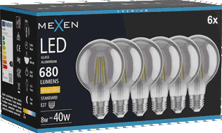Mexen Vintis 6x Žárovka filament LED E27, G80, 8W, Teplá - 2700K, 680 lm, kouřová - L155-E27-0827-70x06