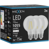 Mexen Vintis 3x žárovka filament LED E27, G80, 8W, Neutrální - 4000K, 1055 lm, čirá - L155-E27-0840-00x03
