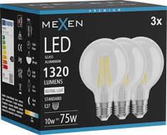 Mexen Vintis 3x Žárovka filament LED E27, G80, 10W, Neutrální - 4000K, 1320 lm, čirá - L155-E27-1040-00x03