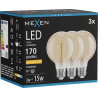 Mexen Vintis 3x Žárovka filament spirála LED E27, G80, 2W, Teplá - 2200K, 170 lm, jantarová - L165-E27-0222-50x03