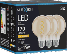 Mexen Vintis 3x Žárovka filament spirála LED E27, G80, 2W, Teplá - 2200K, 170 lm, jantarová - L165-E27-0222-50x03