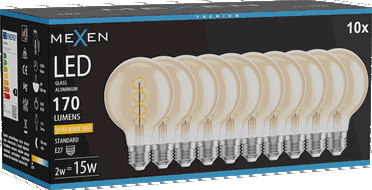 Mexen Vintis 10x žárovka filament spirála LED E27, G80, 2W, Teplá - 2200K, 170 lm, amber - L165-E27-0222-50x10