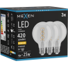 Mexen Vintis 3x žárovka filament spirála LED E27, G80, 4W, Teplá - 2700K, 420 lm, čirá - L165-E27-0427-00x03