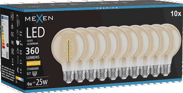 Mexen Vintis 10x žárovka filament spirála LED E27, G80, 4W, Teplá - 2700K, 360 lm, amber - L165-E27-0427-50x10