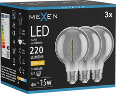 Mexen Vintis 3x žárovka filament spirála LED E27, G80, 4W, Teplá - 2700K, 220 lm, kouřová - L165-E27-0427-70x03