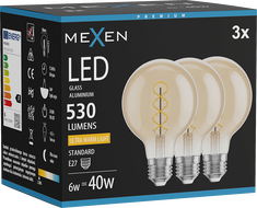 Mexen Vintis 3x žárovka filament spirála LED E27, G80, 6W, Teplá - 2200K, 530 lm, amber - L165-E27-0622-50x03