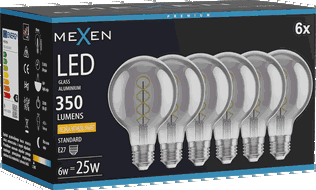 Mexen Vintis 6x žárovka filament spirála LED E27, G80, 6W, Teplá - 2200K, 350 lm, smoke - L165-E27-0622-70x06